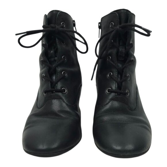 Born Ankle Boots Womens 9.5 M Leather Block Heel Side Zip Lace Up Black F56003 - Picture 3 of 16